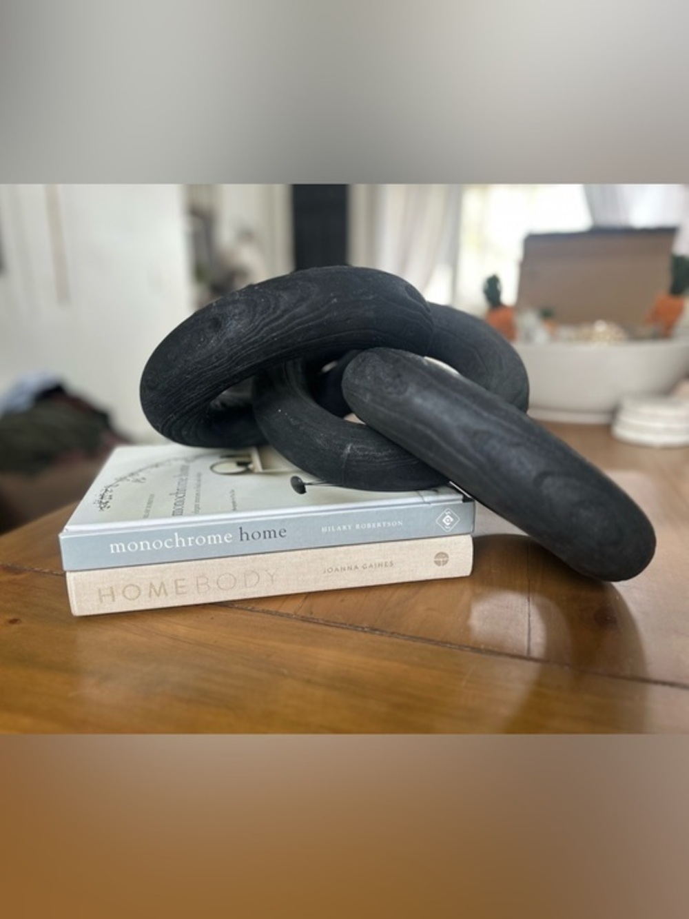 Decorative Black Wood Linked Rings Sculpture - Home Accents